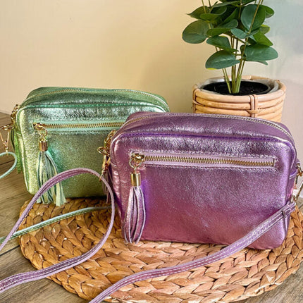 UNICORN Women's shoulder bag leather glossy pink green one size