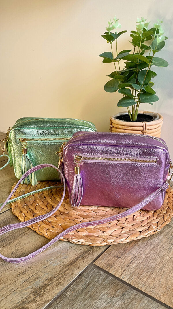 UNICORN Women's shoulder bag leather glossy pink green one size