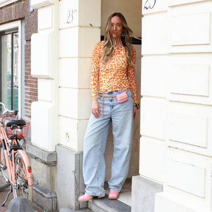 Tops oranje cashmere leopard