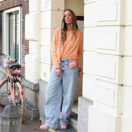 Billy streep trui oranje ecru