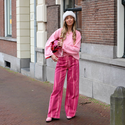Lieke streep top dubbel roze