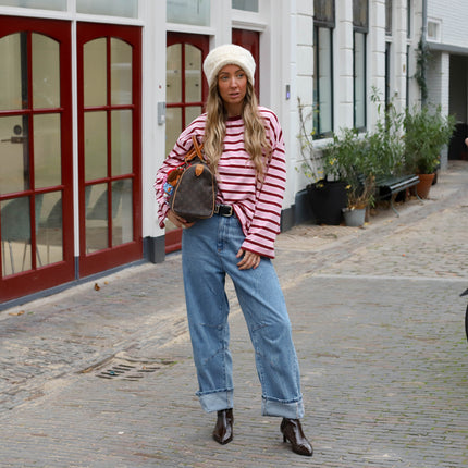 Lot streep top roze burgundy