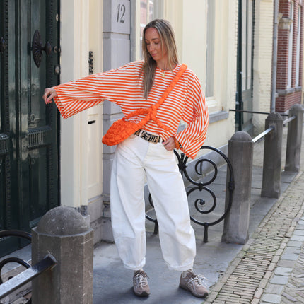 Maxima streep top oranje wit
