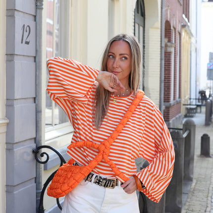 Maxima streep top oranje wit