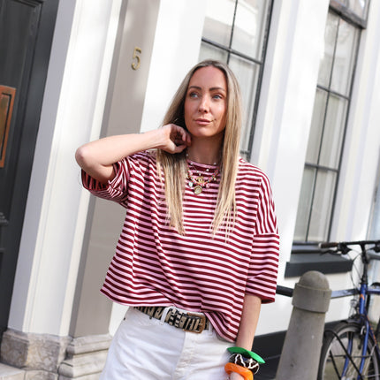Maggy streep shirt bordeaux roze