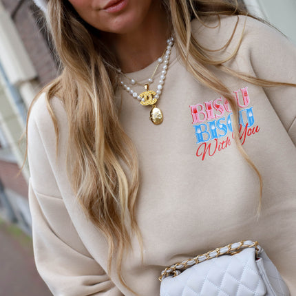 Bisous bisous sweater beige