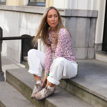 Tops paars cashmere leopard