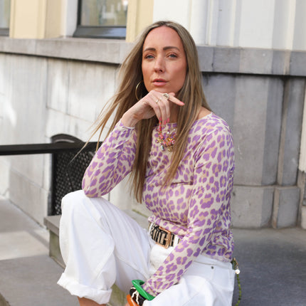 Tops paars cashmere leopard