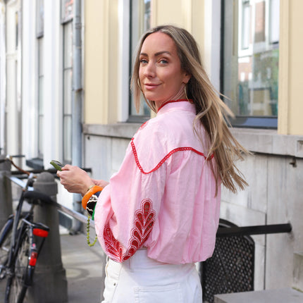 Broderie blouse roze rood