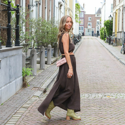 Linnen set rok en top bruin