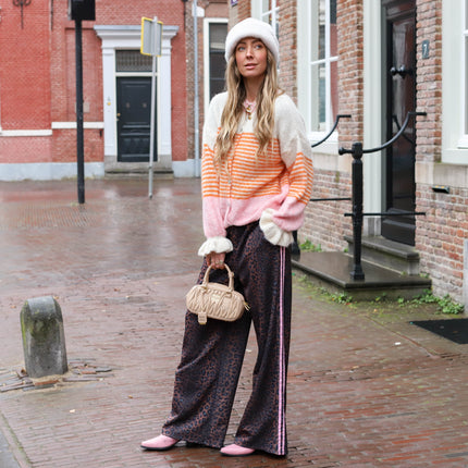 Leopard pantalon roze bies