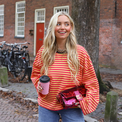Bowie streep top roze geel