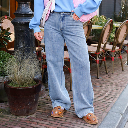 YAS Alia button wide jeans light blue