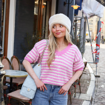 Streep knit roze ecru