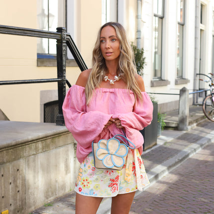 Off shoulder top uni roze
