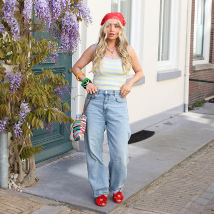 Top streep blauw ruffle