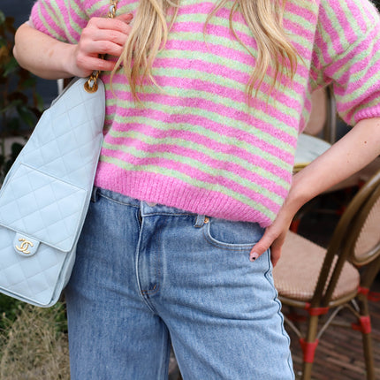 Streep knit roze groen