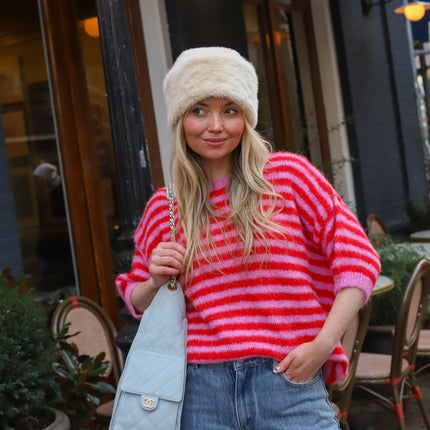 Ammy streep knit roze rood