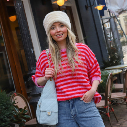 Ammy streep knit roze rood