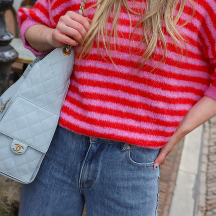 Ammy streep knit roze rood