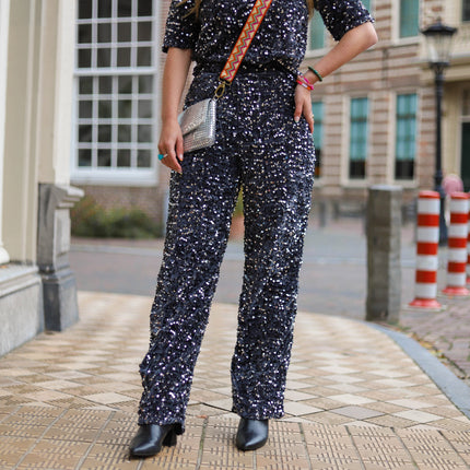 Kam wide broek zwart paars