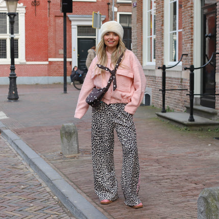 Leopard broek bies ultra lichtroze