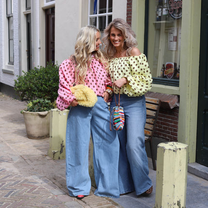 Off shoulder top stippen roze