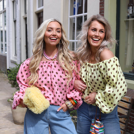 Off shoulder top stippen roze