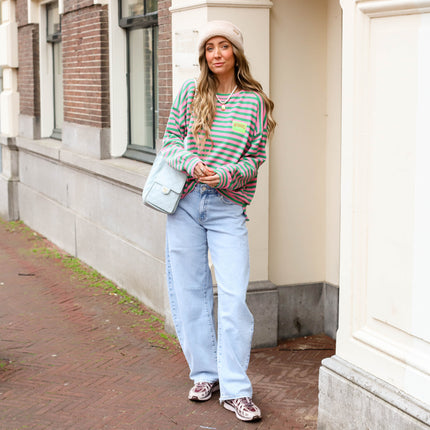 Bisous streep shirt roze groen