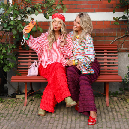 Streep blouse roze rood