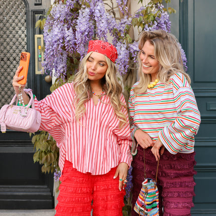 Streep blouse roze rood