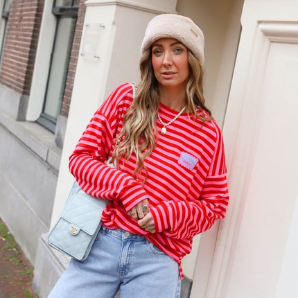 Bisous streep shirt roze rood