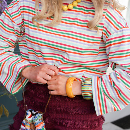 Shirt lange mouw wit multi kleur streep lila oranje