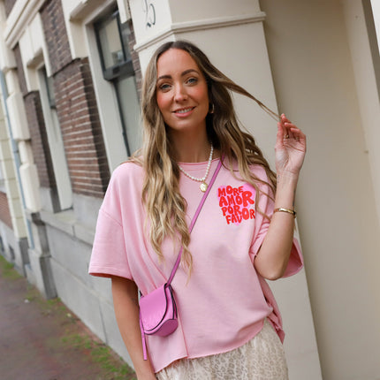 Amour sweater korte mouw roze