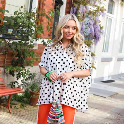 Oversized stippen blouse wit