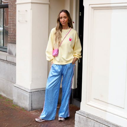 Leopard broek satijn blauw