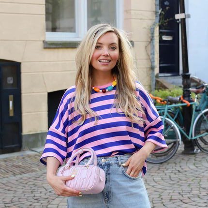 Kate streep tee blauw roze