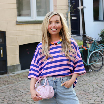 Kate streep tee blauw roze