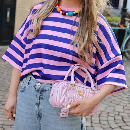 Kate streep tee blauw roze
