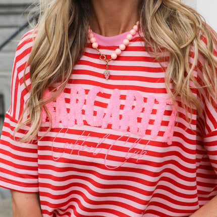 Margaritha tee streep roze rood