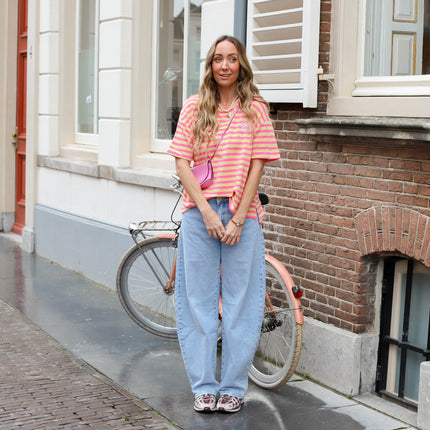 Streep shirt Bonjour lichtroze geel