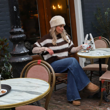 Monica knit korte mouw bruin ecru