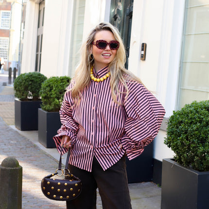 Strepen blouse roze bruin