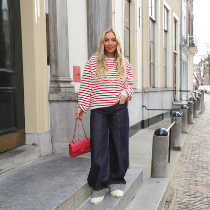 Elba stripe sweater racing red white