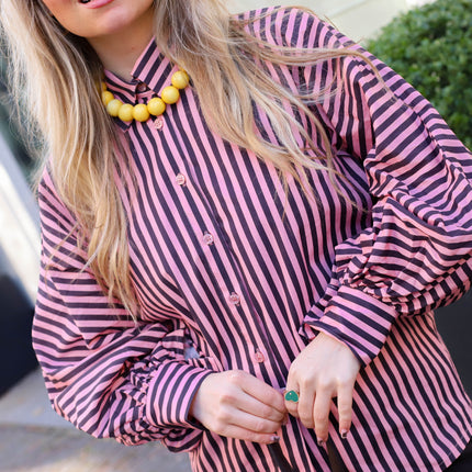 Strepen blouse roze bruin