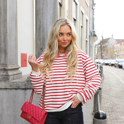Elba stripe sweater racing red white
