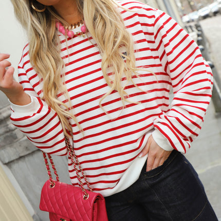 Elba stripe sweater racing red white