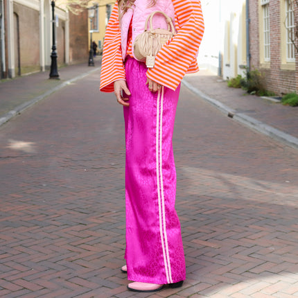 Leopard broek satijn magenta