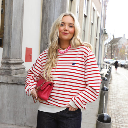 Elba stripe sweater racing red white