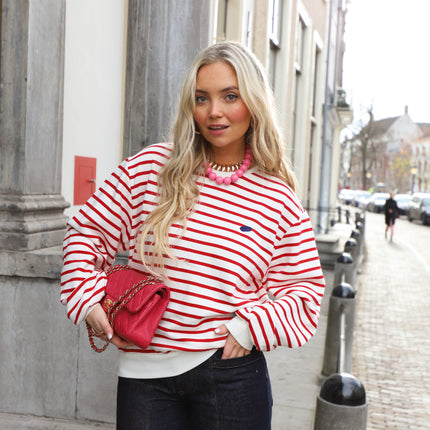 Elba stripe sweater racing red white